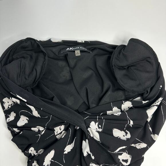 Anne Klein Black White Floral Cap Sleeve V-Neck Midi Dress Womens Size 6 Career - Picture 11 of 12